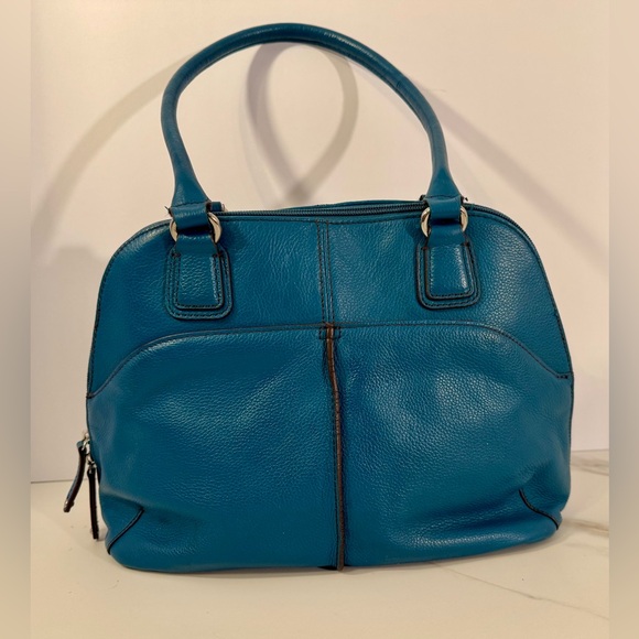 Tignanello Teal Blue Leather Shoulder Handbag - Picture 3 of 9